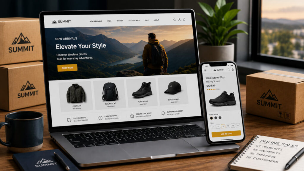 Computer working the development of an online store.